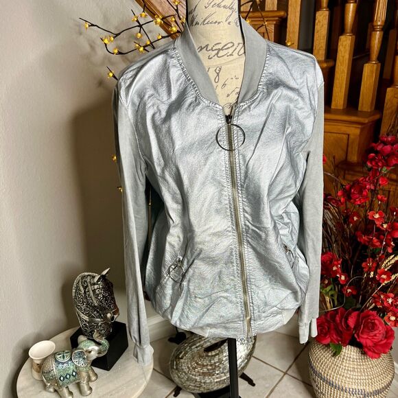 VENTI6 Made In Italy Women’s Gray Silver Bomber Jacket Size L - Picture 1 of 11